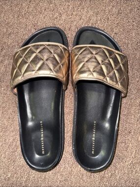 mercer & madison Quilted Metallic Gold Slide Sandals